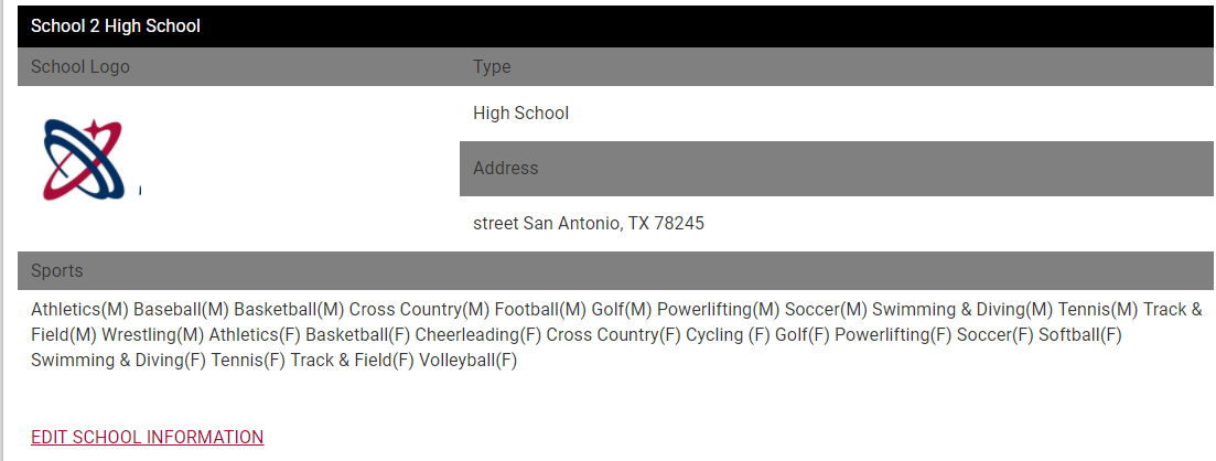 School information page with Edit School Information link highlighted