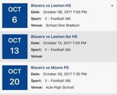 Zoomed view of schedule results showing game dates