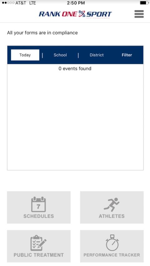 App home screen with Schedules option