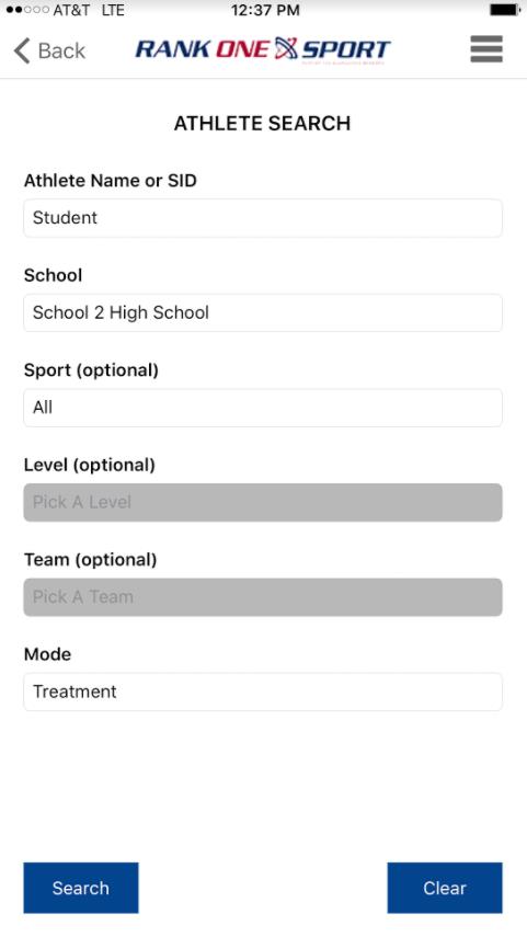 Search options showing Name/ID and Roster search