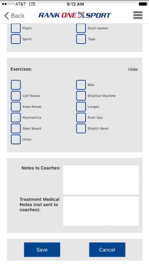 Athletes tab search screen