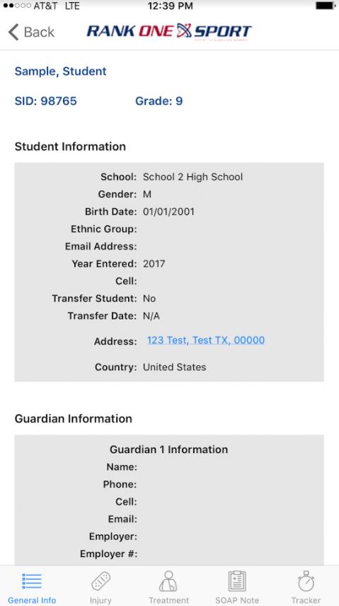 Treatment tab selected in athlete profile