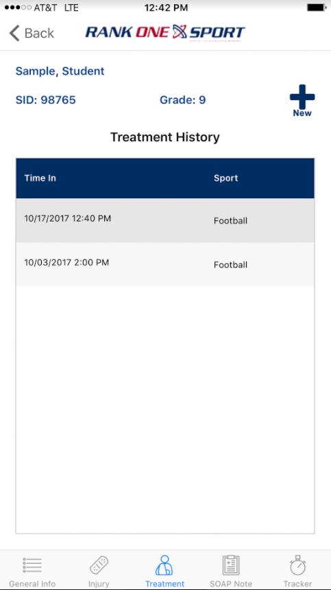 Treatment log with New button and existing entries