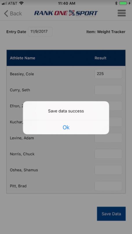 Save Data Success confirmation message