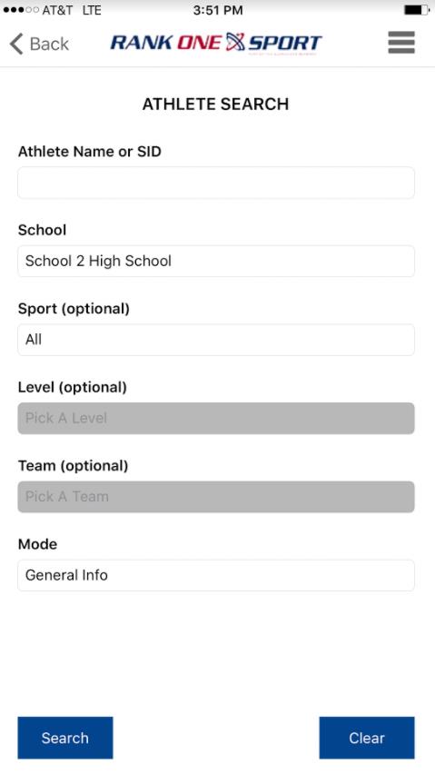 Master List search screen with School selection