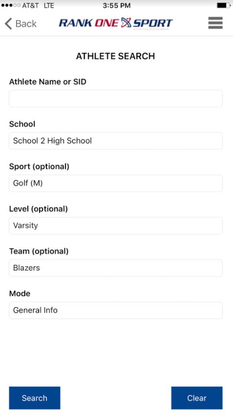 Athlete profile showing basic information
