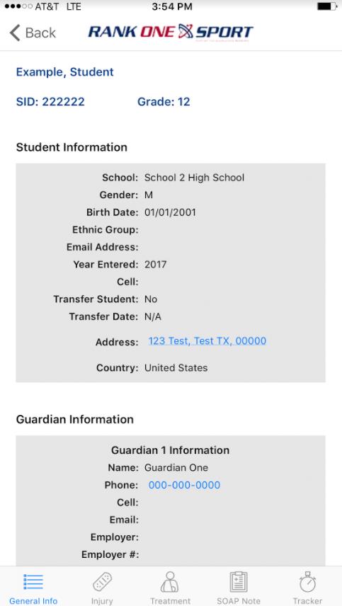 Medical information section of athlete profile