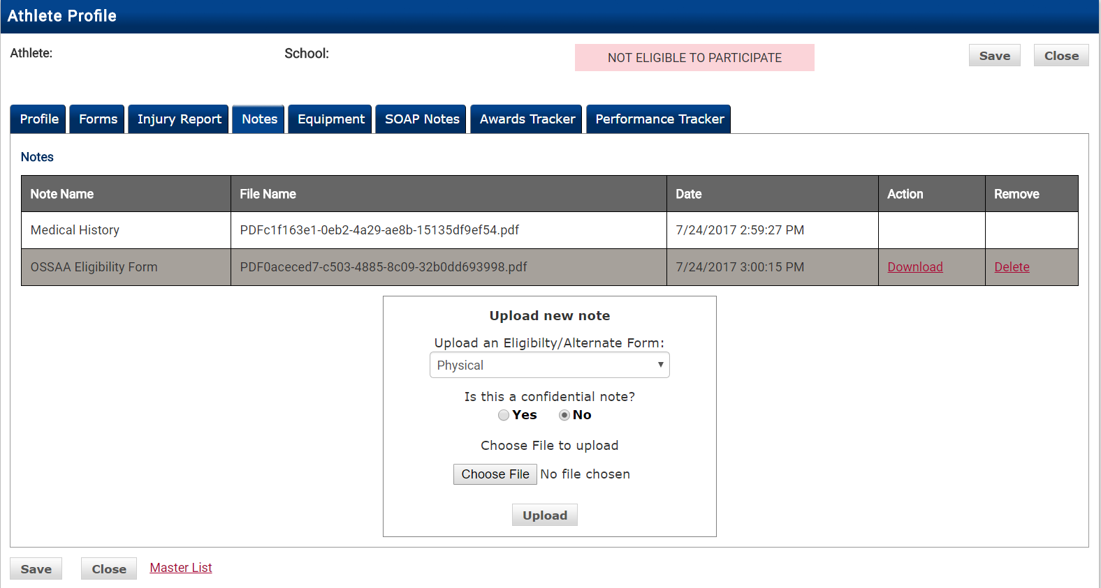 Upload dialog with Physical selected from the dropdown