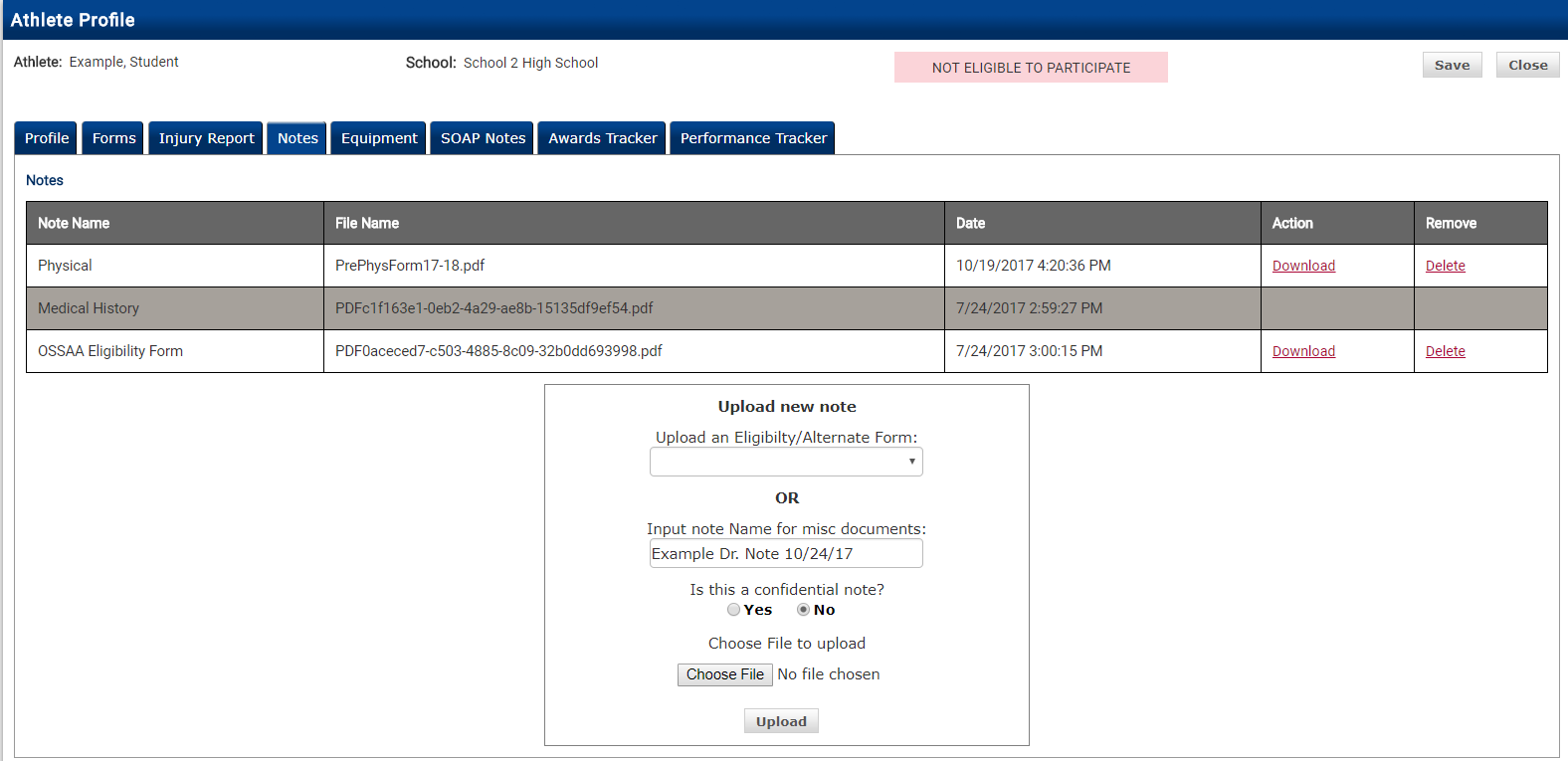 Upload dialog with a miscellaneous document name entered