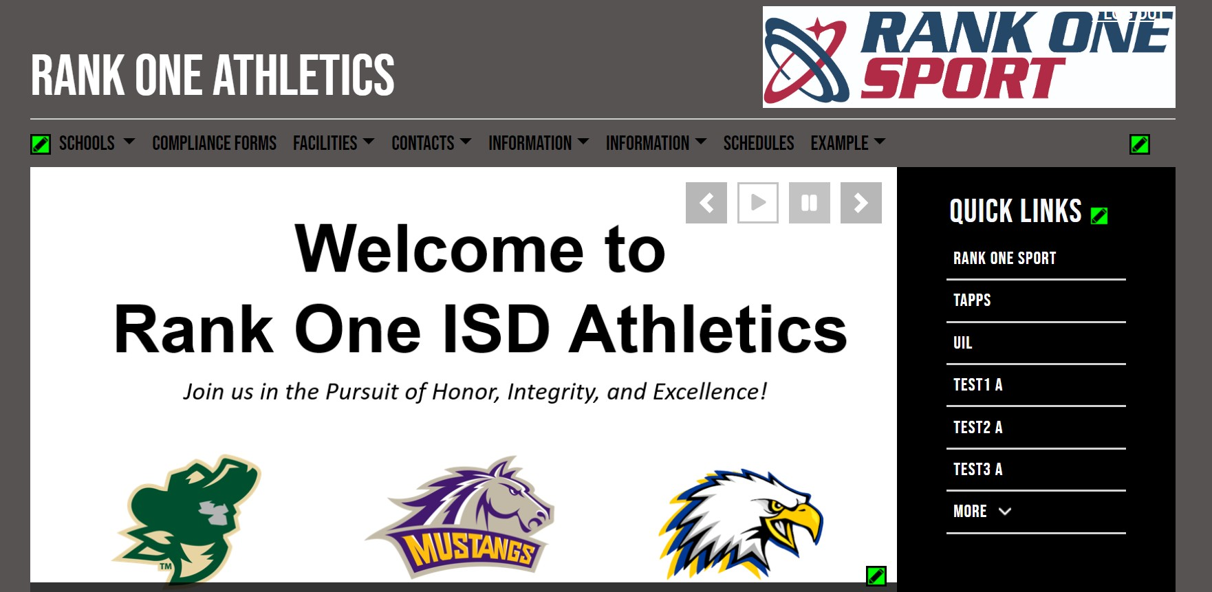 Athletic portal homepage showing social media icon locations