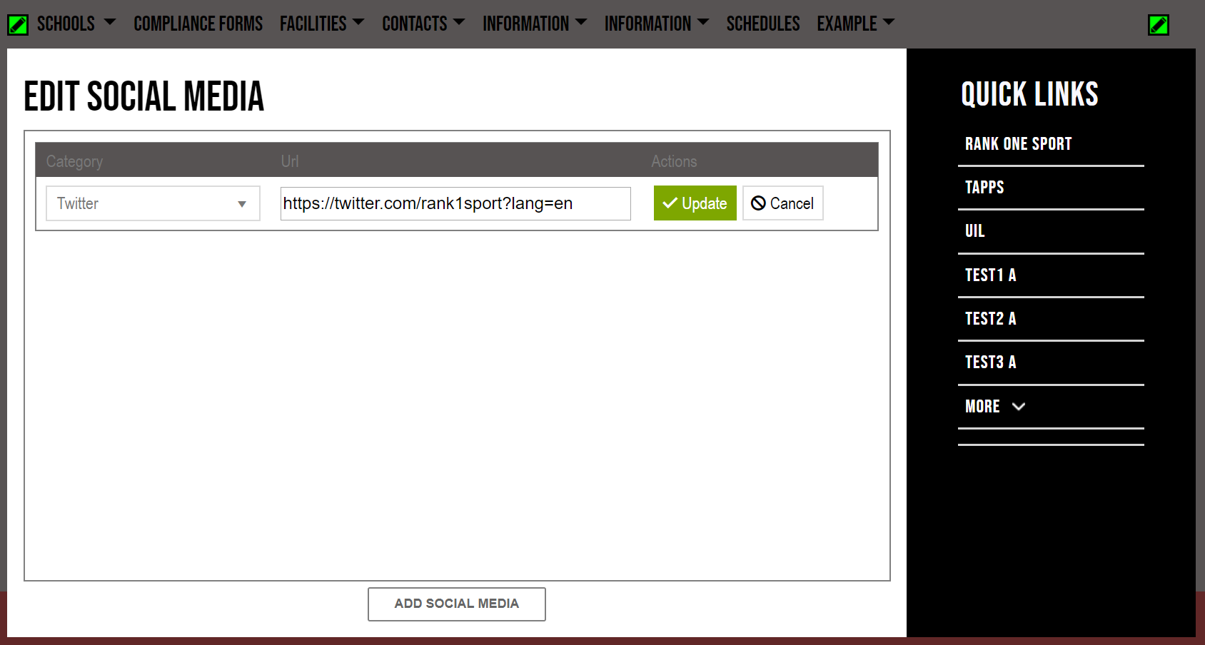 Social media entry saved with Twitter URL