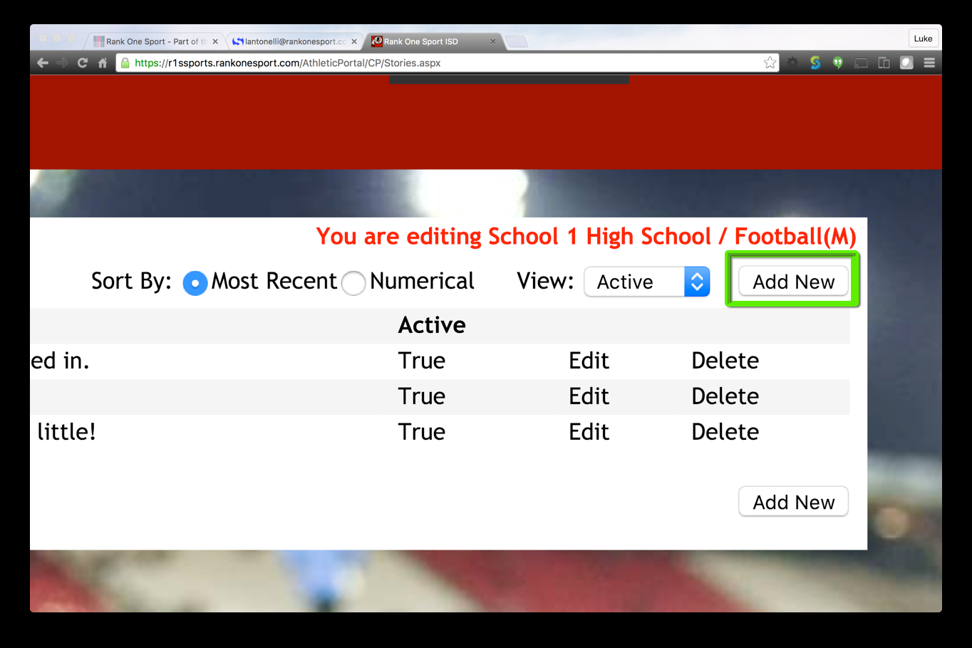 Stories list with Add New button highlighted