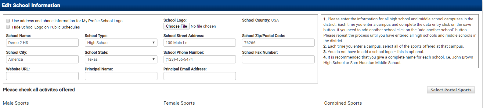Select Portal Sports button