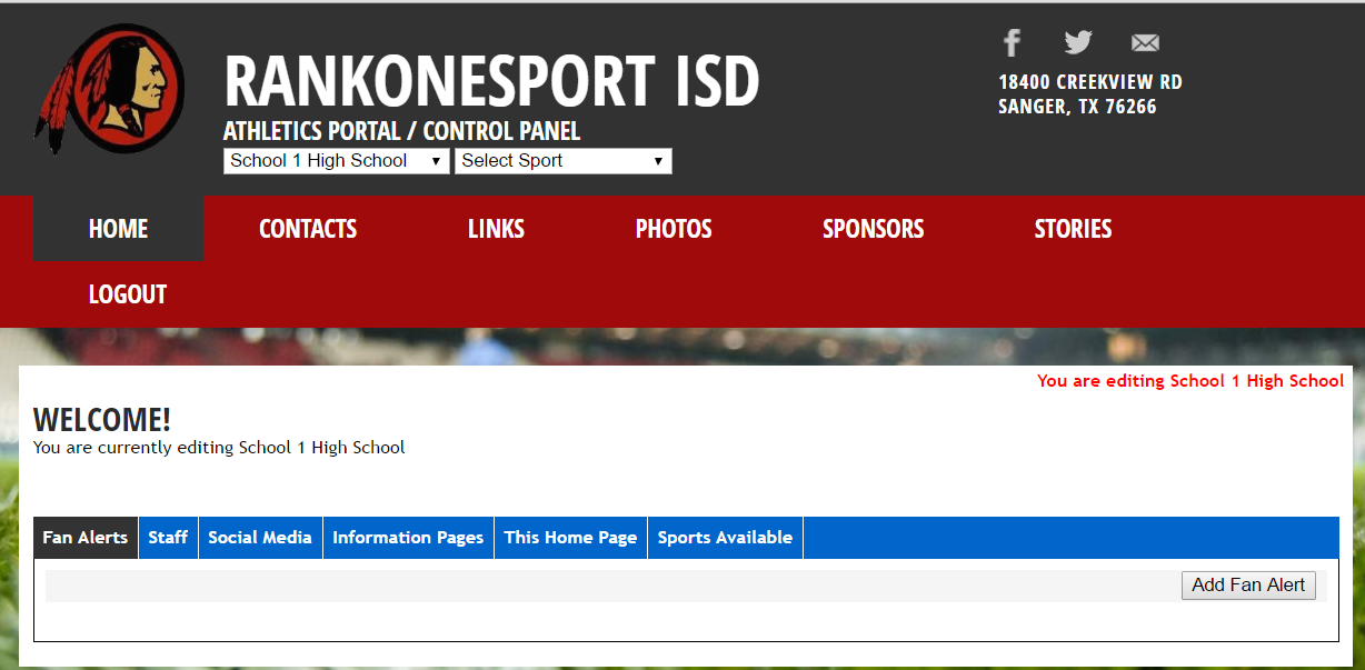 Control Panel showing the Sports Available tab