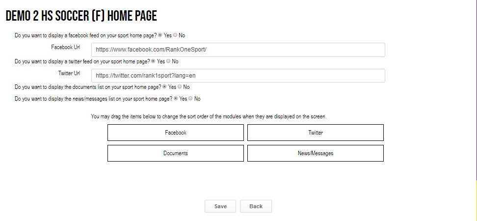 Module settings with Yes/No options