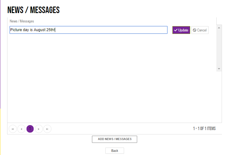 Enter news title and click Update