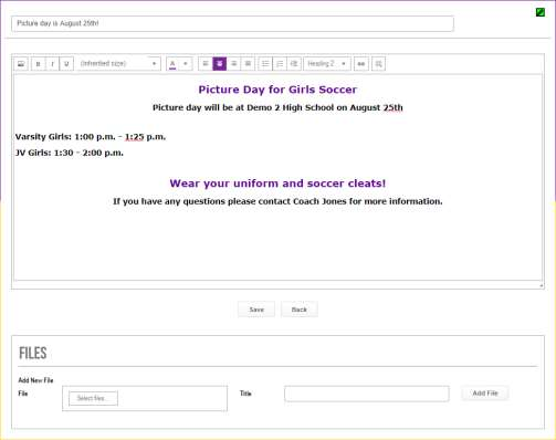 Add details and save the news/message