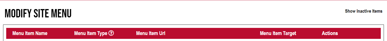 Menu item name and type selection