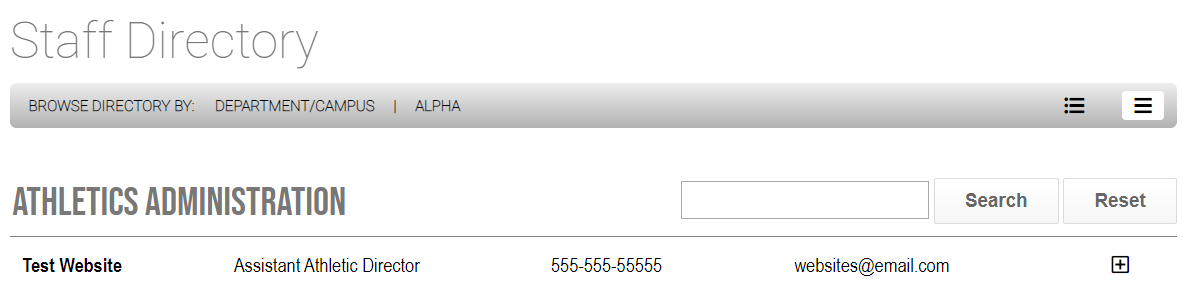 Contacts display on the web portal