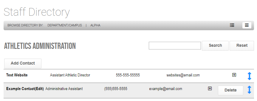 Contacts list showing auto-generated and manually added contacts