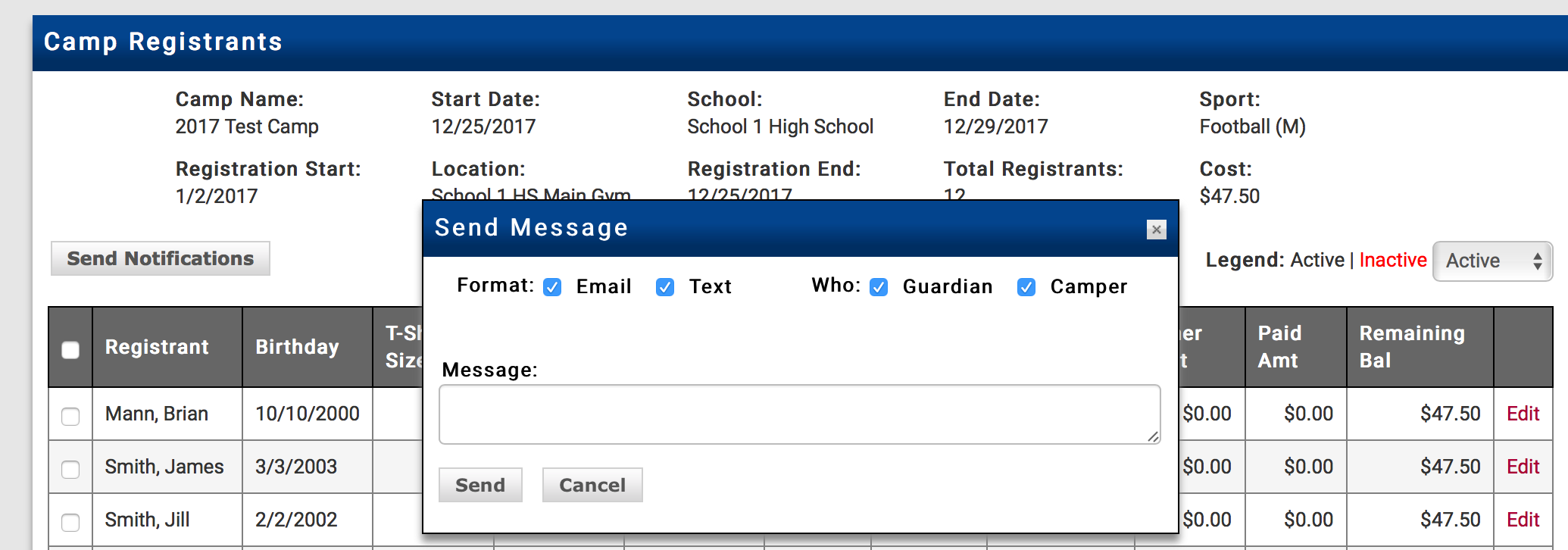 Message composition and send interface
