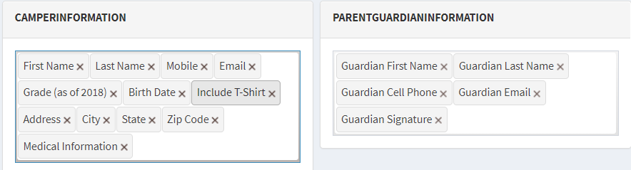 Default report fields with remove options
