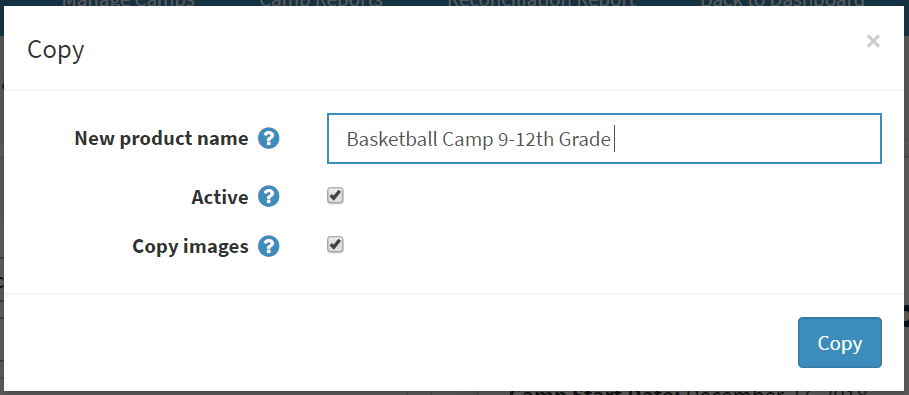 Copy Camp detail options