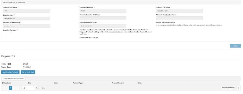 Payment section showing Total Paid, Total Due, and payment options