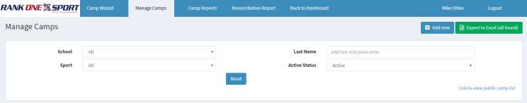 Camps navigation bar with Reconciliation Report highlighted