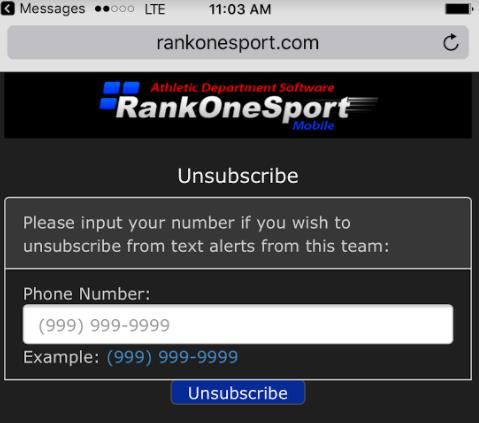 Unsubscribe page with a phone number input field and Unsubscribe button