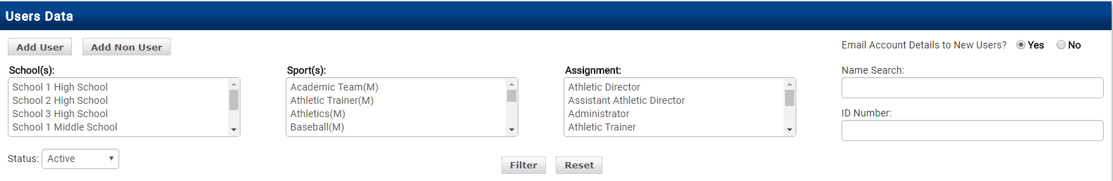 Users Data page showing the Add User button
