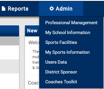 Admin menu with Users Data option