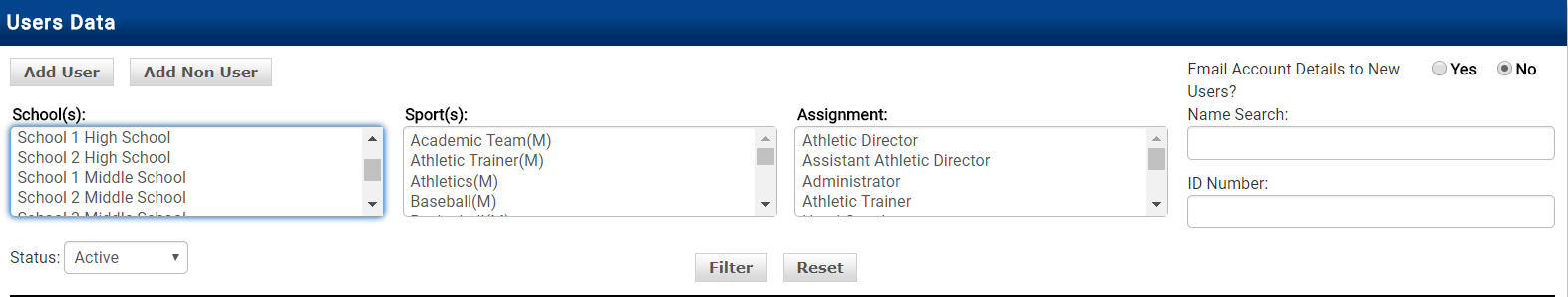 Users Data page with Add User button