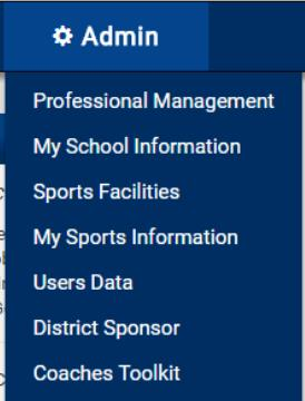 Admin menu with Sports Facilities option