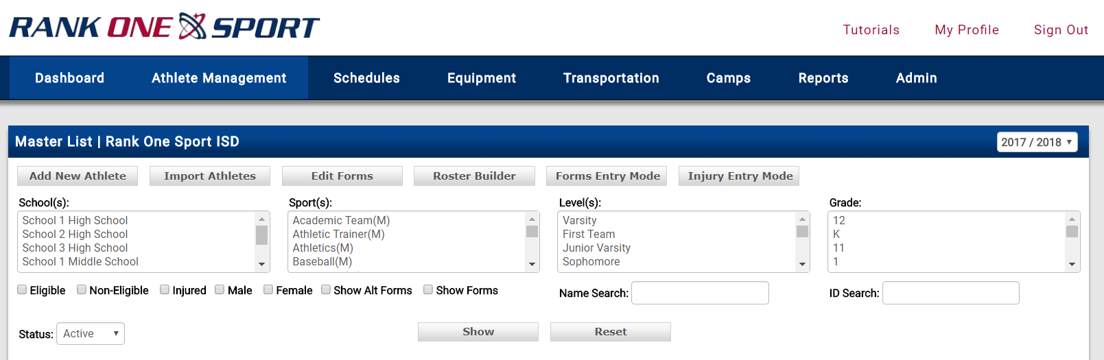 Master List page with Edit Forms option