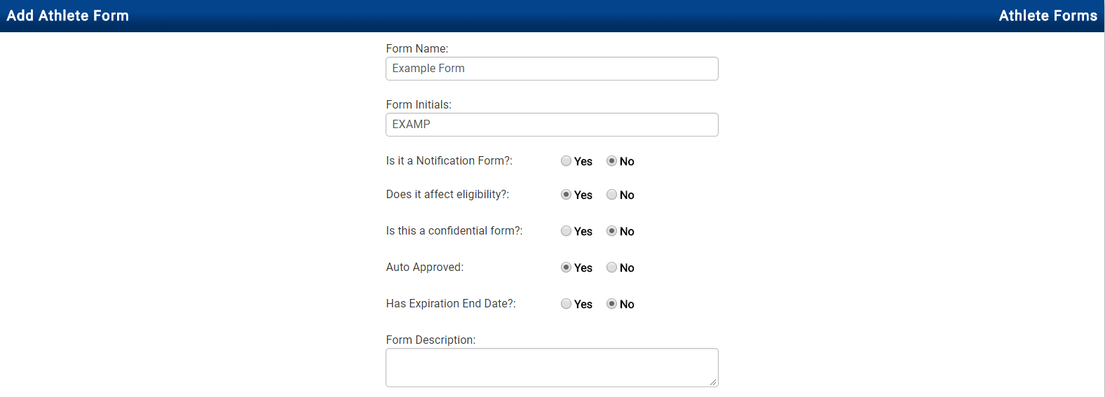 Form settings showing all configuration options