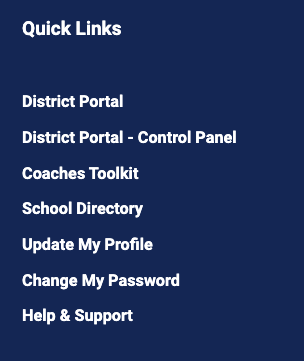 Dashboard Quick Links panel showing Change My Password link