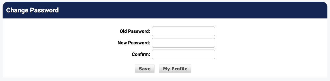 Change Password form with old password and new password fields
