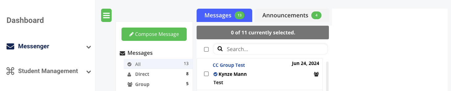 Website navigation showing Messenger link locations