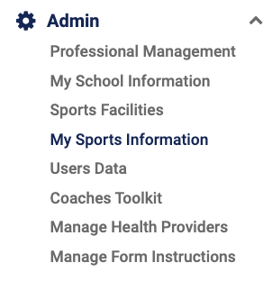 My Sports Information page showing Co-Ed sports