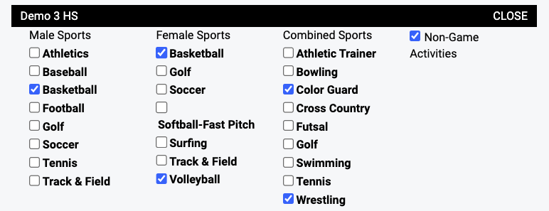 Facility sports selection with Co-Ed options