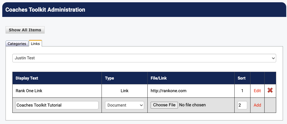 Link attachment form with type and URL fields