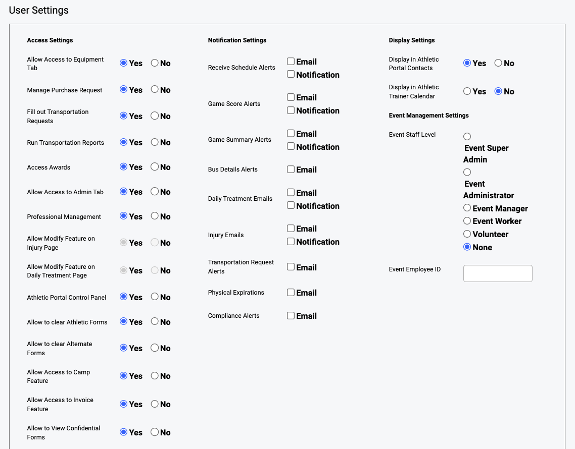 User data access settings showing the Allow to View Confidential Forms option