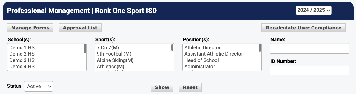 Professional Management main page