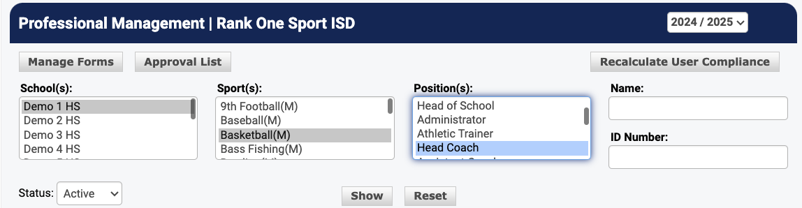 Search interface for finding coaches