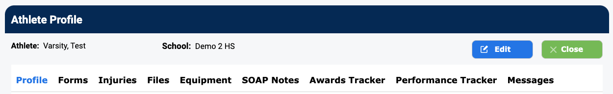 Athlete Profile with Awards Tracker tab selected