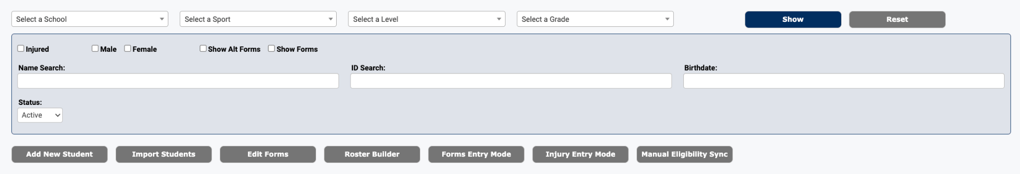 Master List with Forms Entry Mode button