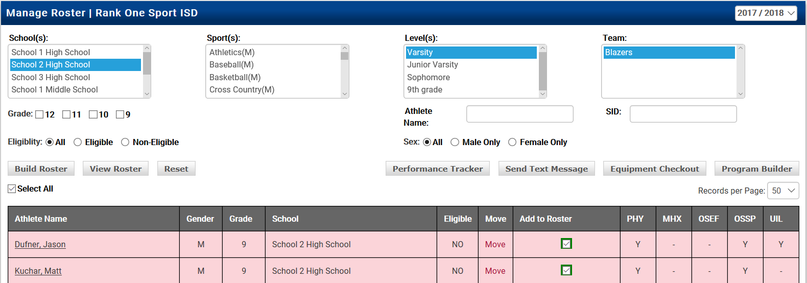 Roster view with Program Builder button highlighted