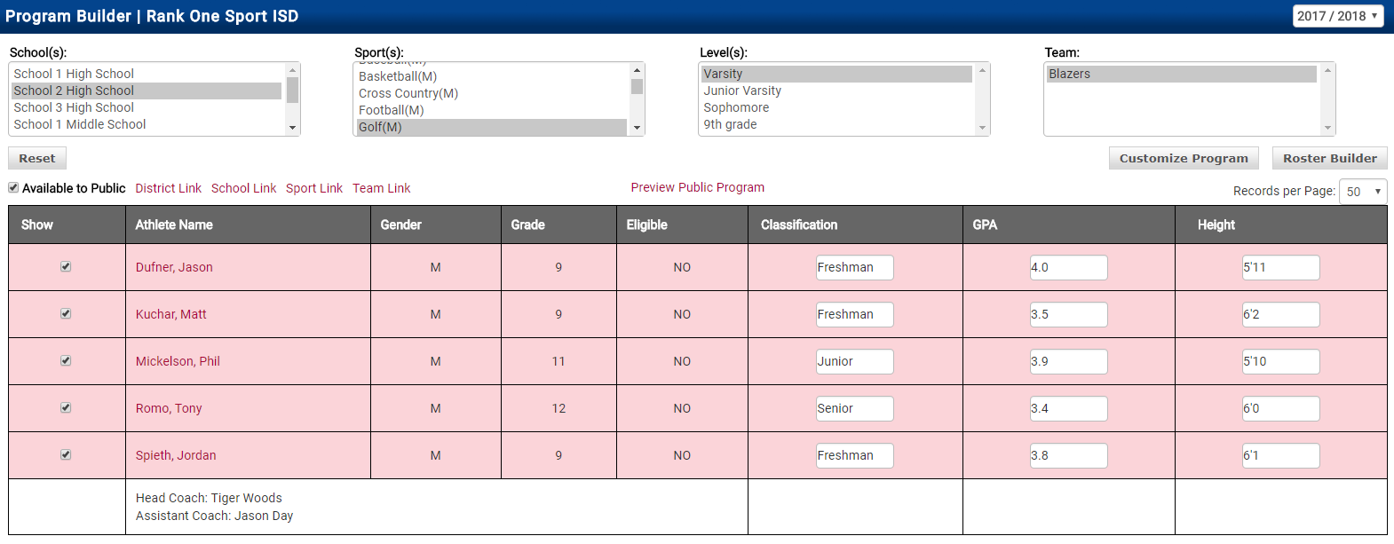 Program Builder with Available to Public checkbox