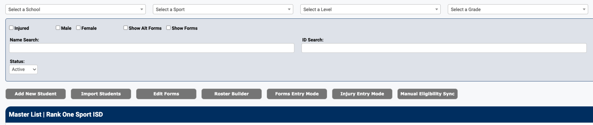 Master List page with Edit Forms button highlighted